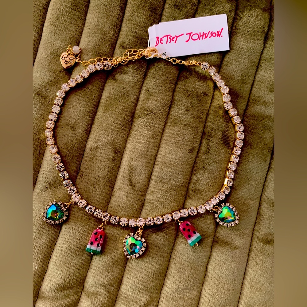 Gold Betsey Johnson Watermelon Popsicle choker Necklace with Rhinestones NWT